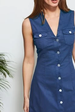 Indigo Blue Button Front Sleeveless Denim Dress -Classic Fashion Clothing Store 2020 03 18 sosandar ecom shot 44 s20ddo50dm001w 38086