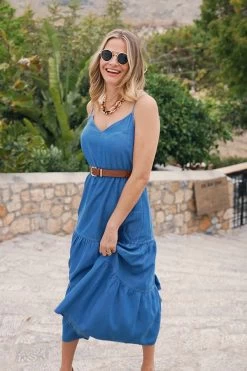 Mid Blue Denim Tiered Midi Dress -Classic Fashion Clothing Store 44aa313fb9fbaaf8a9f242c717c3b4afee17e24c
