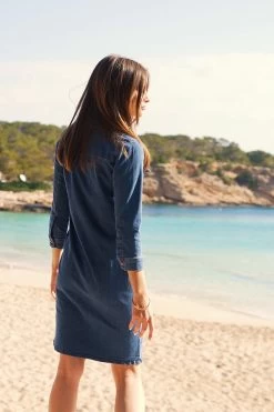 Mid Blue Denim Button Front Shift Dress -Classic Fashion Clothing Store 4d09ba4d0b3a8a620c22a722948d3024f2baec3d