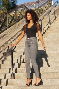 Grey Zip Detail Skinny Biker Jeans -Classic Fashion Clothing Store 51098ab2c5710d72a458f97fe949e83d2c70f942