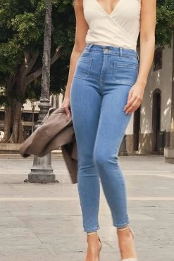 Mid Blue Pocket Detail Skinny Jeans -Classic Fashion Clothing Store 592d858c22a473e1d912e6479e425d6c4d57b439