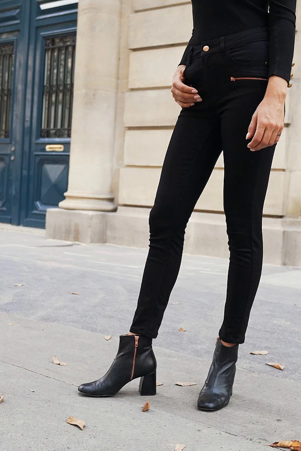 Black Rose Gold Zip Detail Skinny Biker Jeans 9 Black Rose Gold Zip Detail Skinny Biker Jeans - Image 7