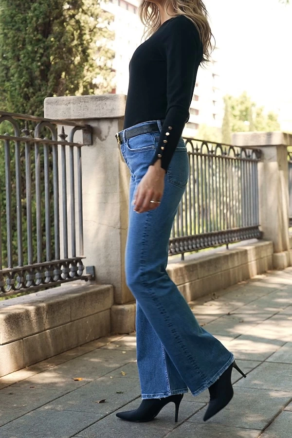 Mid Blue Raw Hem Kick Flare Jeans 10 Mid Blue Raw Hem Kick Flare Jeans - Image 8