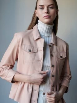 JKT Brie Burnished Leather With Peplum Hem