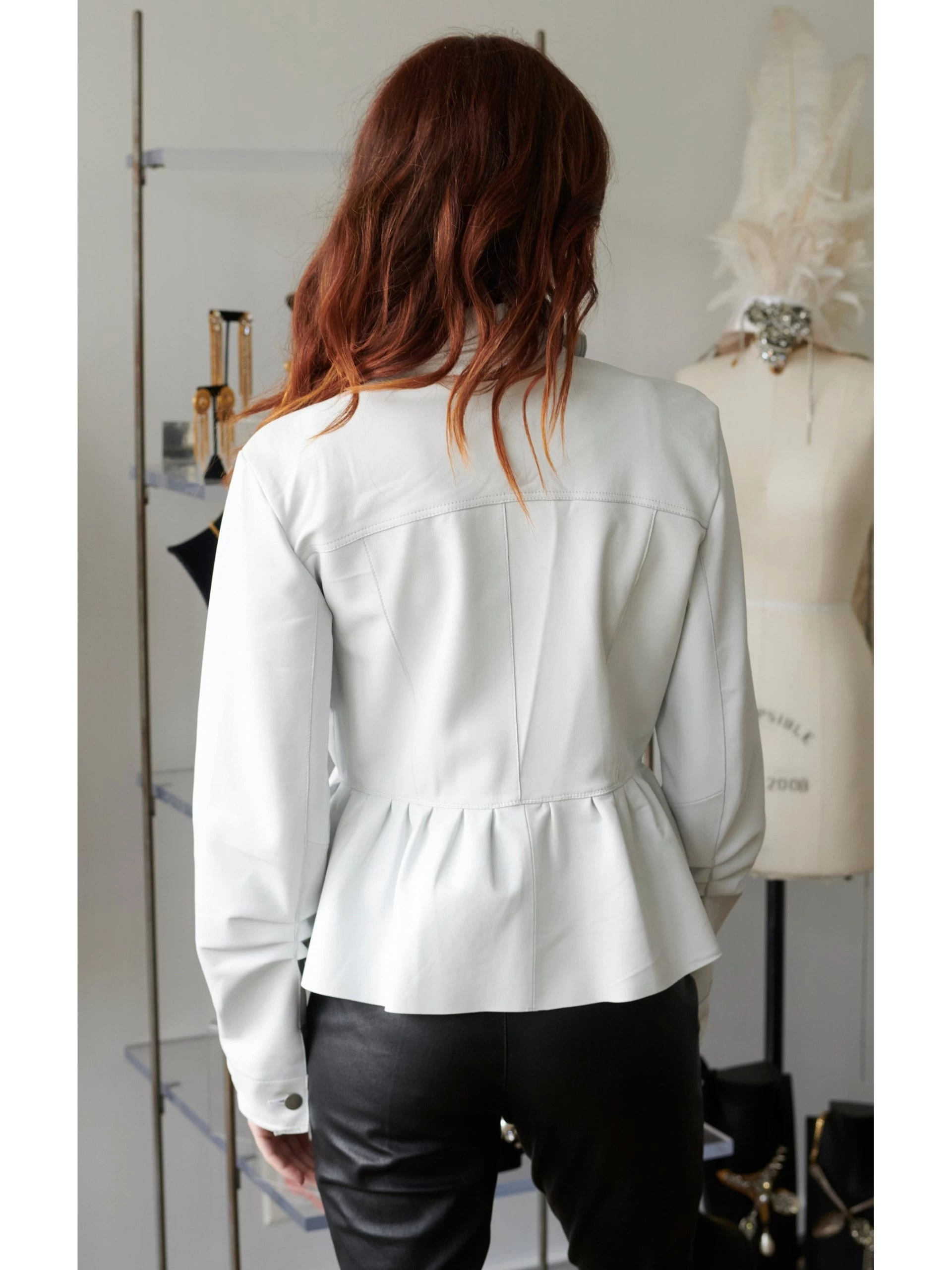 JKT Brie Burnished Leather With Peplum Hem WHITE 7 JKT Brie Burnished Leather With Peplum Hem WHITE - Image 5
