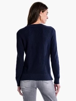 Waffle Stitch V-Neck Sweater DARK INDIGO -Classic Fashion Clothing Store F231168DIDPRODUCT 03