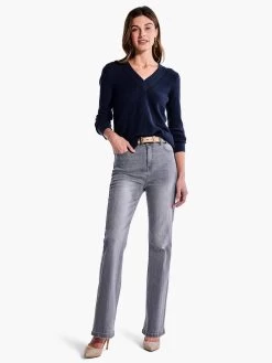 Waffle Stitch V-Neck Sweater DARK INDIGO -Classic Fashion Clothing Store F231168DIDPRODUCT 04