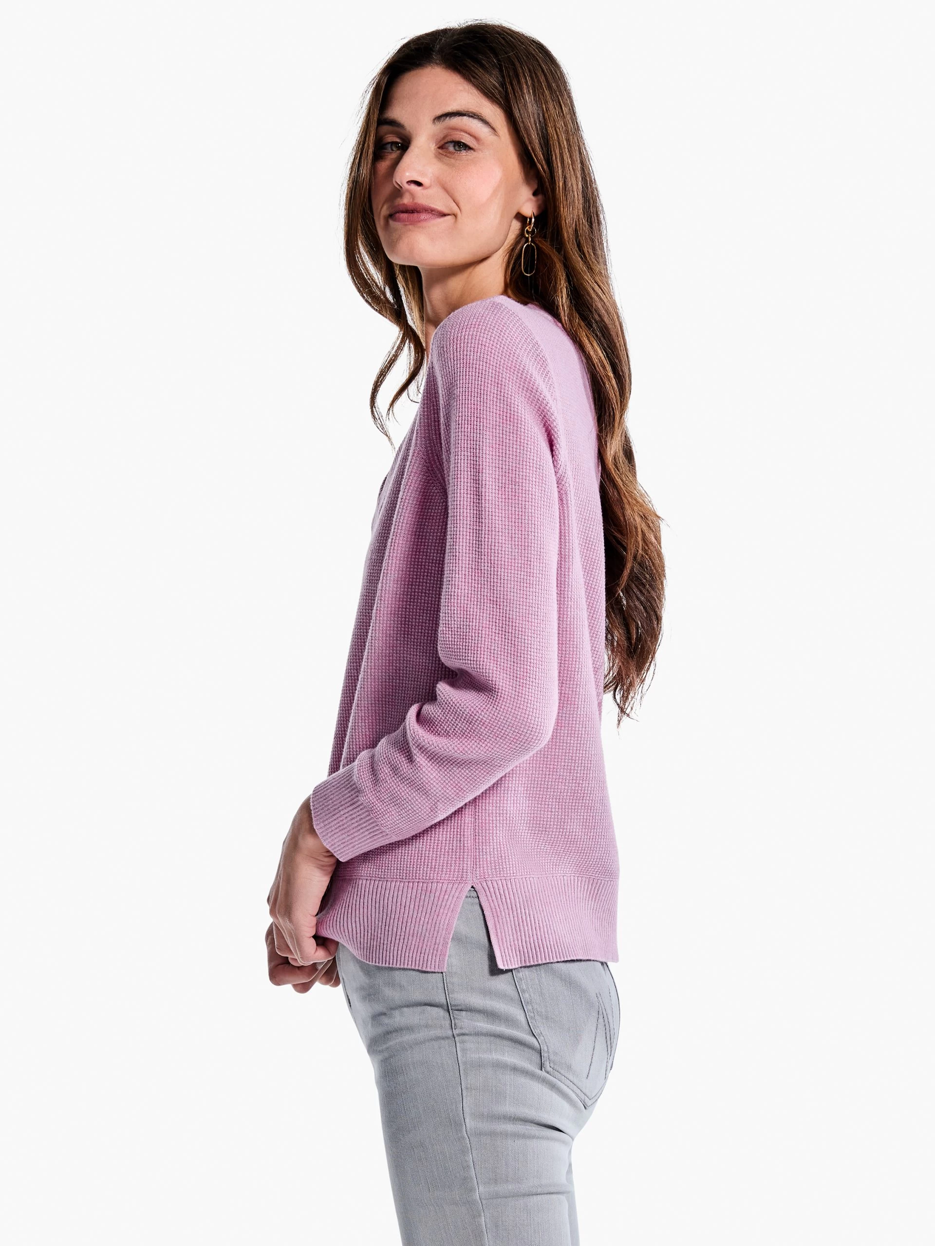Waffle Stitch V-Neck Sweater MAUVE MIST 4 Waffle Stitch V-Neck Sweater MAUVE MIST - Image 2