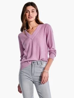Waffle Stitch V-Neck Sweater MAUVE MIST