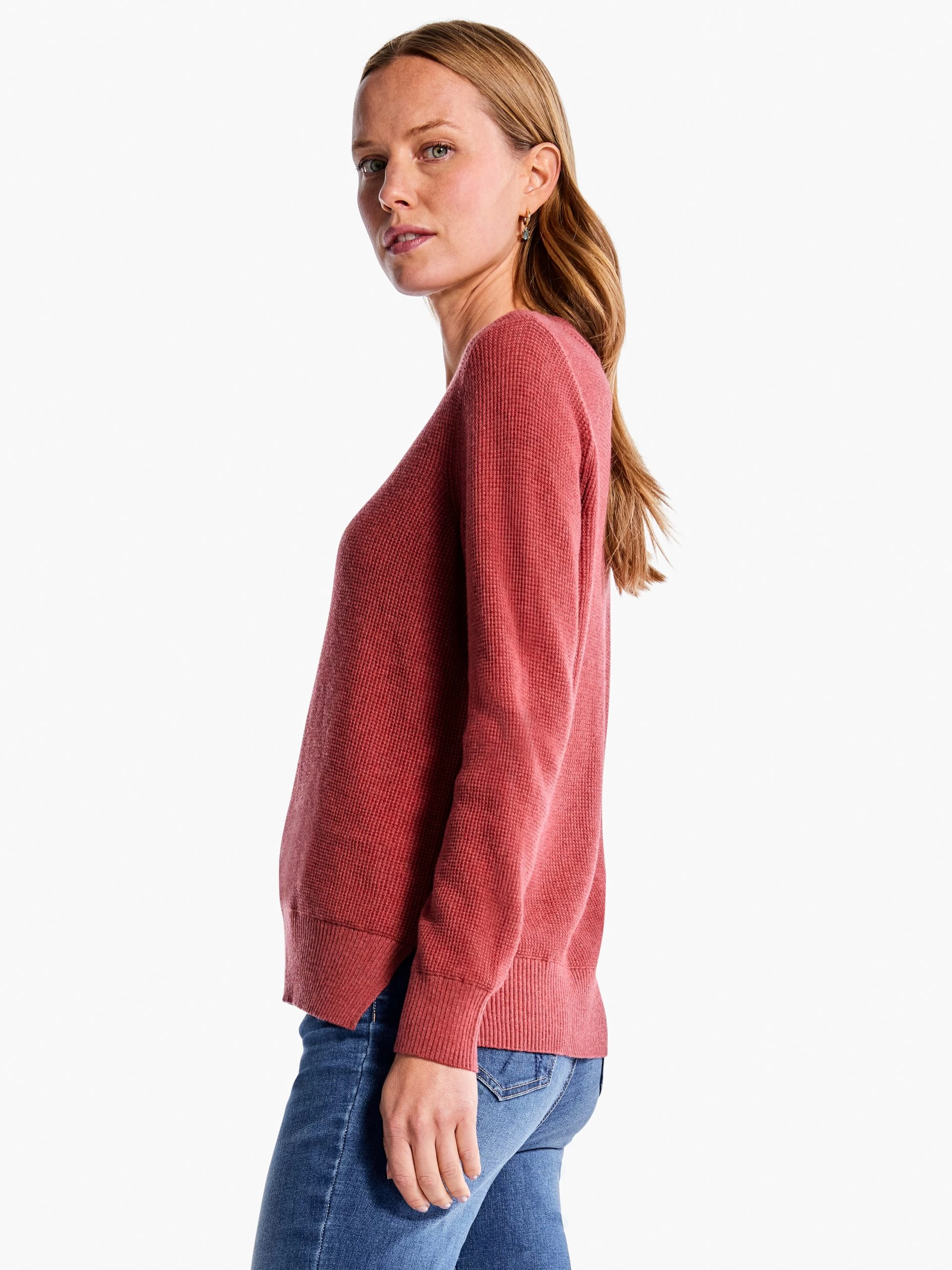Waffle Stitch V-Neck Sweater SPICE 4 Waffle Stitch V-Neck Sweater SPICE - Image 2
