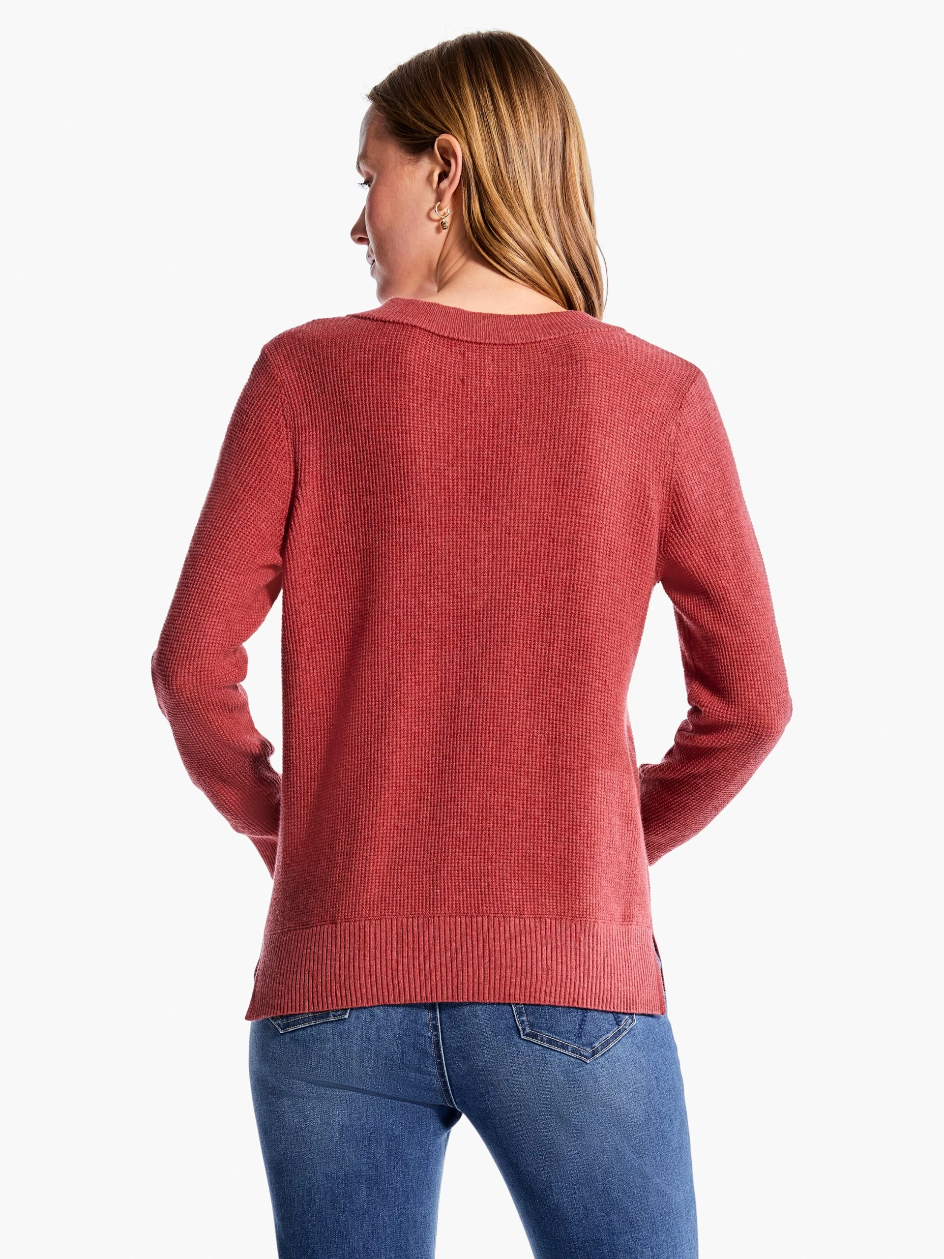 Waffle Stitch V-Neck Sweater SPICE 5 Waffle Stitch V-Neck Sweater SPICE - Image 3