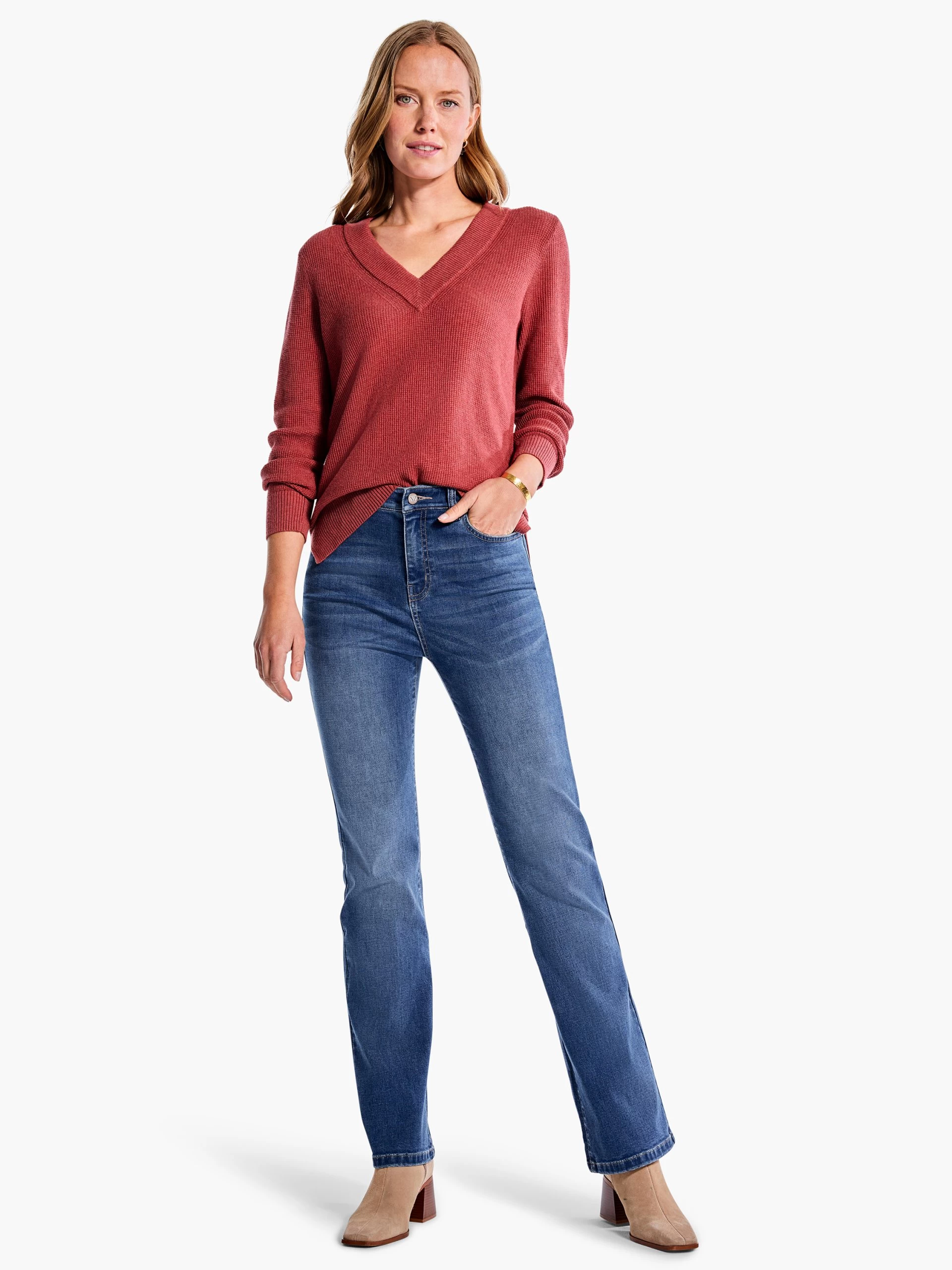 Waffle Stitch V-Neck Sweater SPICE 6 Waffle Stitch V-Neck Sweater SPICE - Image 4