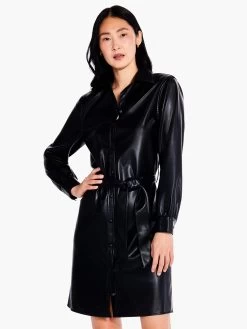 Faux Leather Trench Dress BLACK ONYX