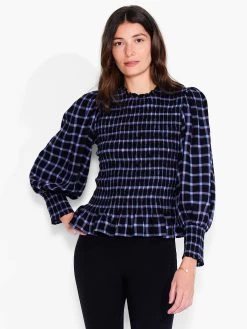 Twilight Plaid Smocked Top BLUE MULTI