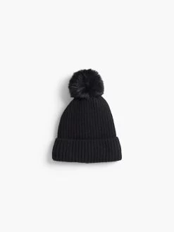 Rib Lined Pom Hat BLACK