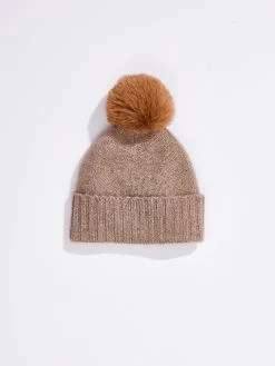 Hat Attack Cashmere Hat With Faux Fur Pom TAUPE -Classic Fashion Clothing Store HEHC115 TAU
