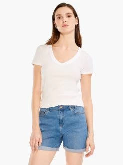 Perfect Knit Rib Short Sleeve V Tee PAPER WHITE