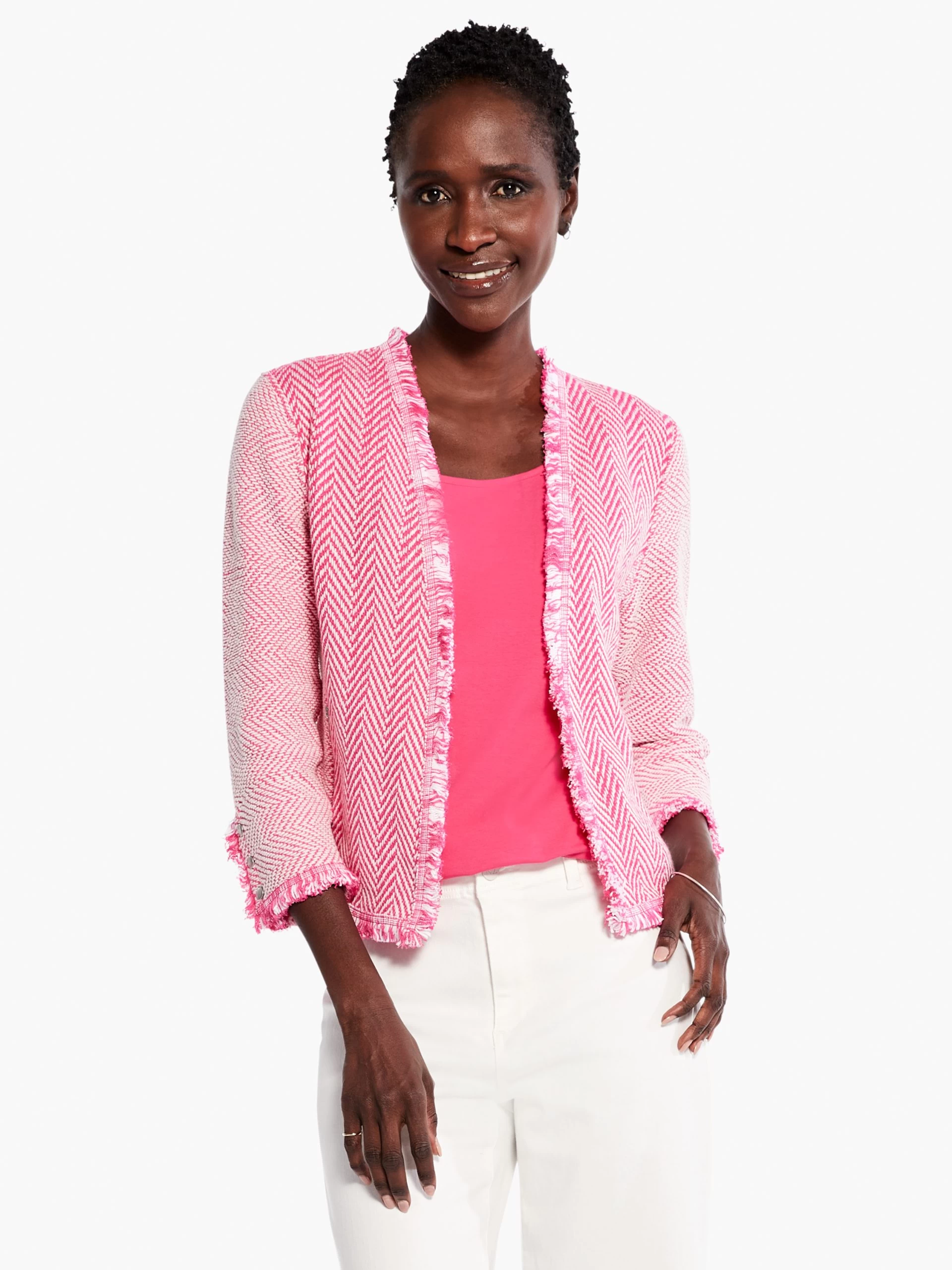 Zig Zag Fringe Mix Knit Jacket SHOCKING PINK 3 Zig Zag Fringe Mix Knit Jacket SHOCKING PINK