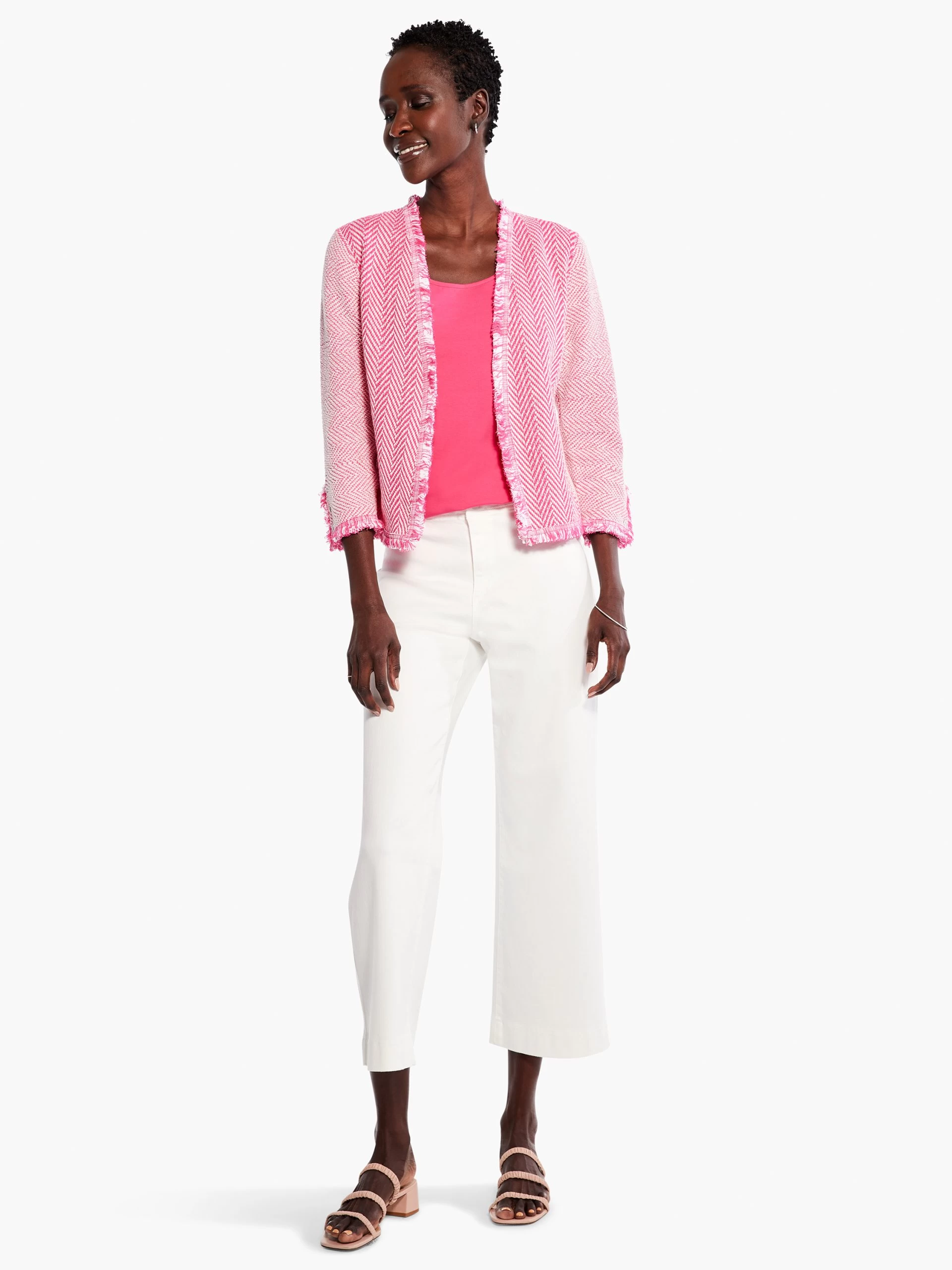 Zig Zag Fringe Mix Knit Jacket SHOCKING PINK 6 Zig Zag Fringe Mix Knit Jacket SHOCKING PINK - Image 4