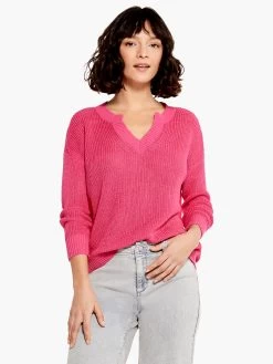 Summer Split Neck Sweater SHOCKING PINK
