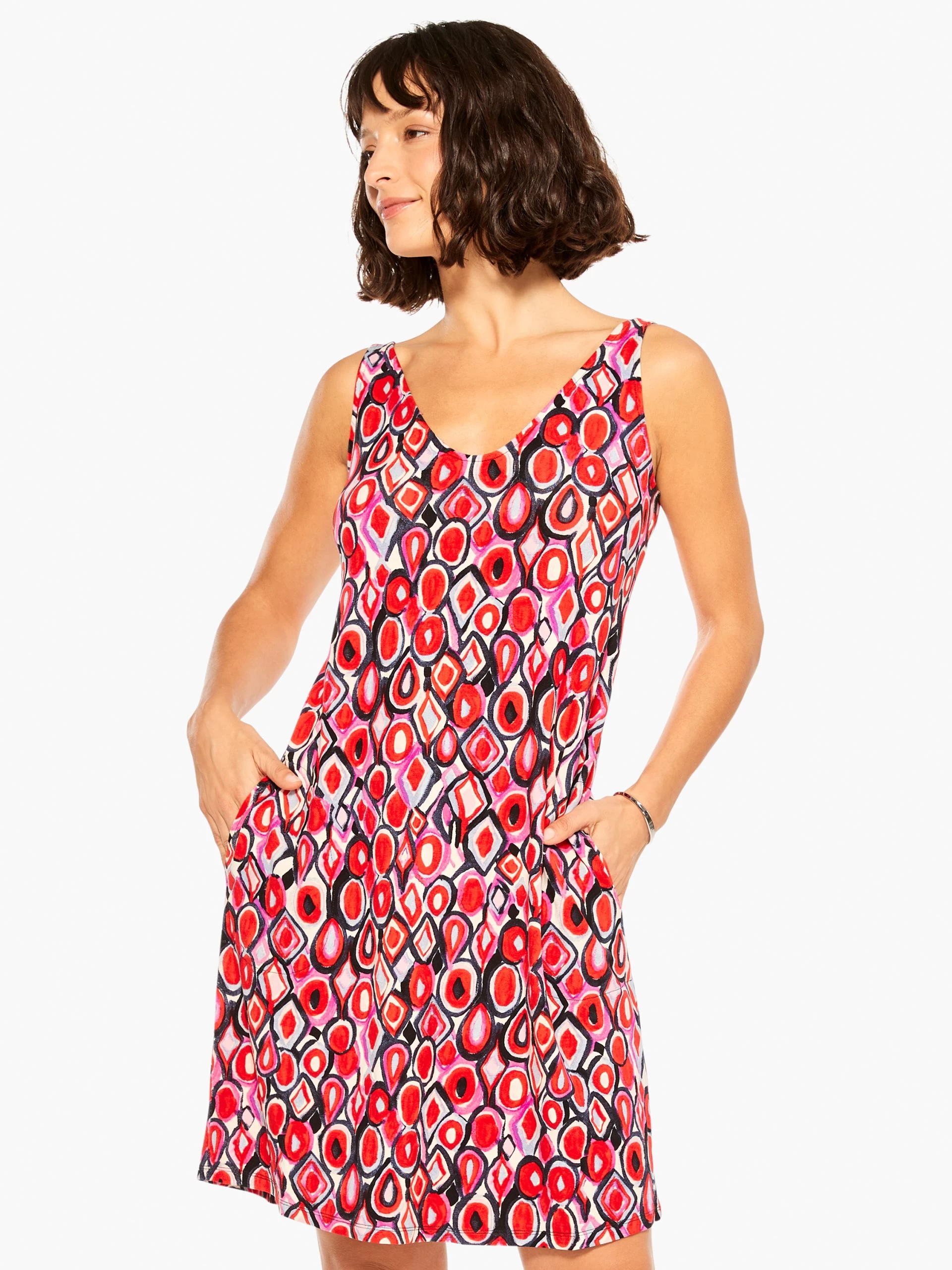 Geo Pane Dress RED MULTI 3 Geo Pane Dress RED MULTI