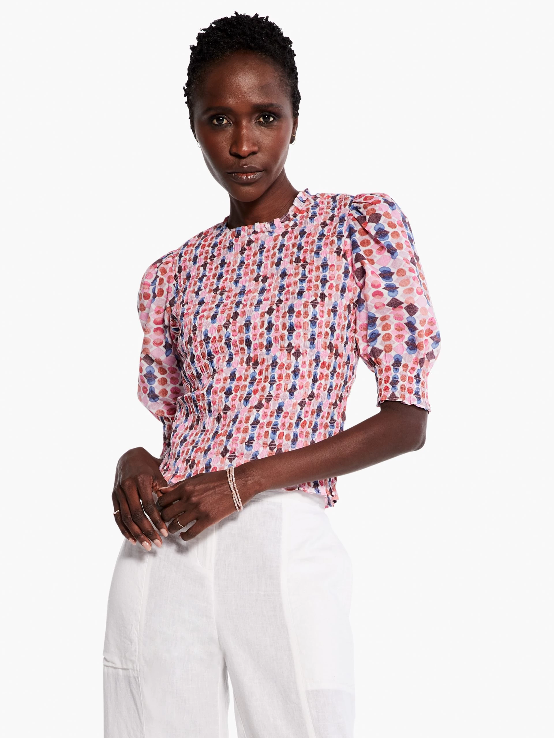 Geo Dots Smocked Top PINK MULTI 3 Geo Dots Smocked Top PINK MULTI