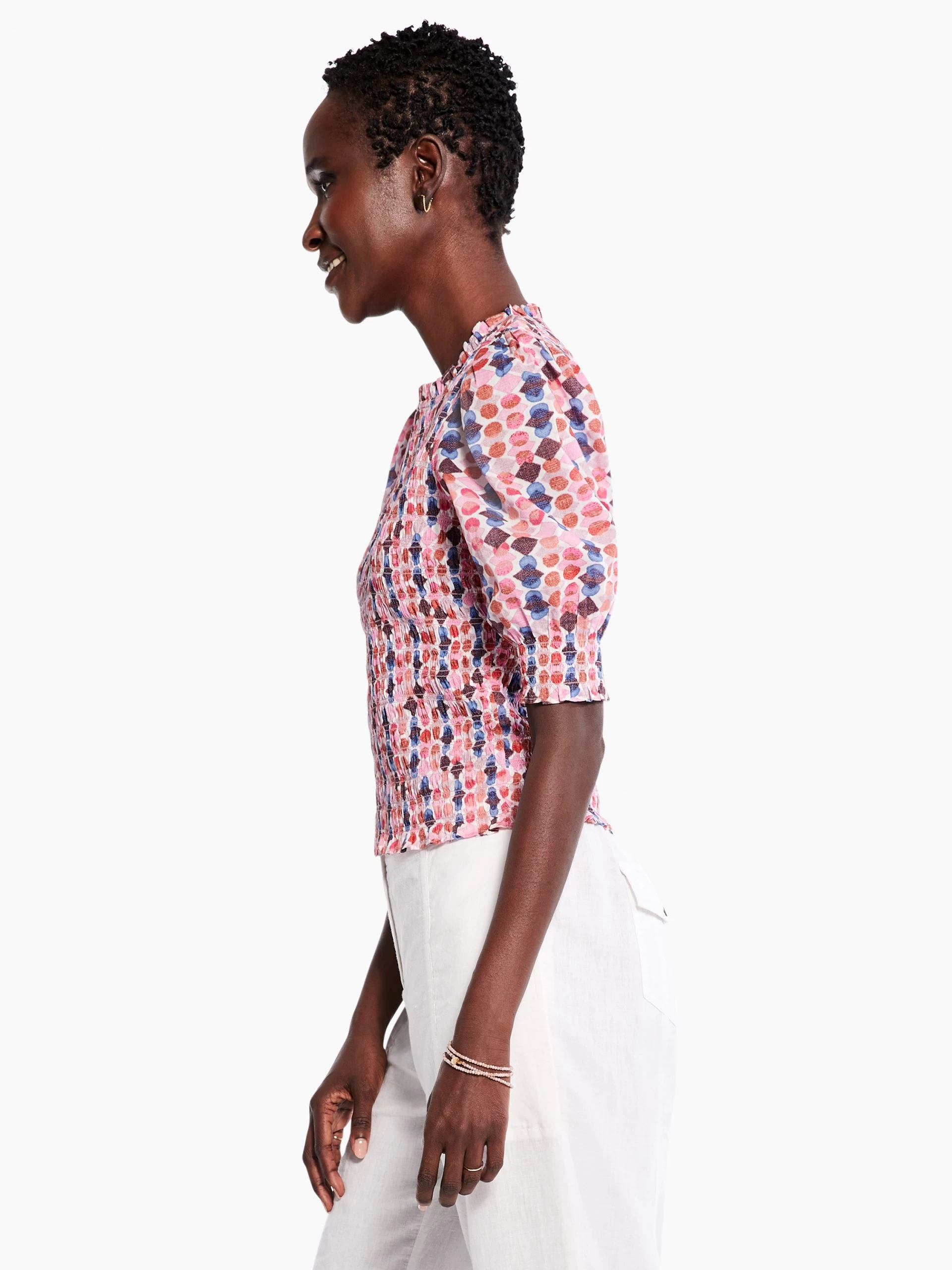 Geo Dots Smocked Top PINK MULTI 4 Geo Dots Smocked Top PINK MULTI - Image 2