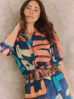 Love Art Joy Crinkle Shirt INDIGO MULTI