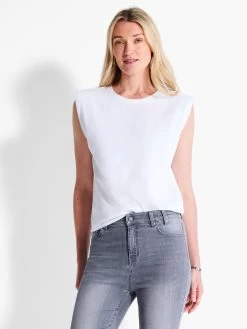 NZT Power Shoulder Crew Tank PAPER WHITE