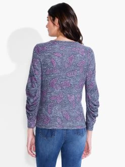 NZT Dotty Leaves Ruched Sleeve Crew Neck PINK MULTI -Classic Fashion Clothing Store NZTF232042PKMPRODUCT 03