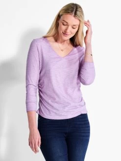 NZT Long Sleeve V-Neck Ruched Tee