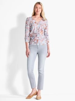 NZT Blurred Grid Long Sleeve V-Neck Ruched Tee PINK MULTI 9 NZT Blurred Grid Long Sleeve V-Neck Ruched Tee PINK MULTI -Classic Fashion Clothing Store NZTF232063PKMPRODUCT 04