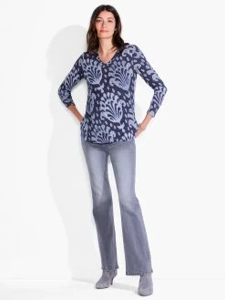 NZT Shadow Florals Long Sleeve V Tee GREY MULTI -Classic Fashion Clothing Store NZTF232064GMIPRODUCT 04