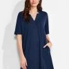 NZT Short Sleeve Notched V Dress DARK INDIGO