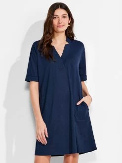 NZT Short Sleeve Notched V Dress DARK INDIGO