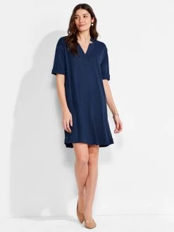 NZT Short Sleeve Notched V Dress DARK INDIGO -Classic Fashion Clothing Store NZTM231259DIDPRODUCT 04