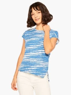 NZT Dotty Lines Short Sleeve Crew Assymetrical Tee BLUE MULTI