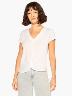 NZT Short Sleeve Knotted V Tee PAPER WHITE