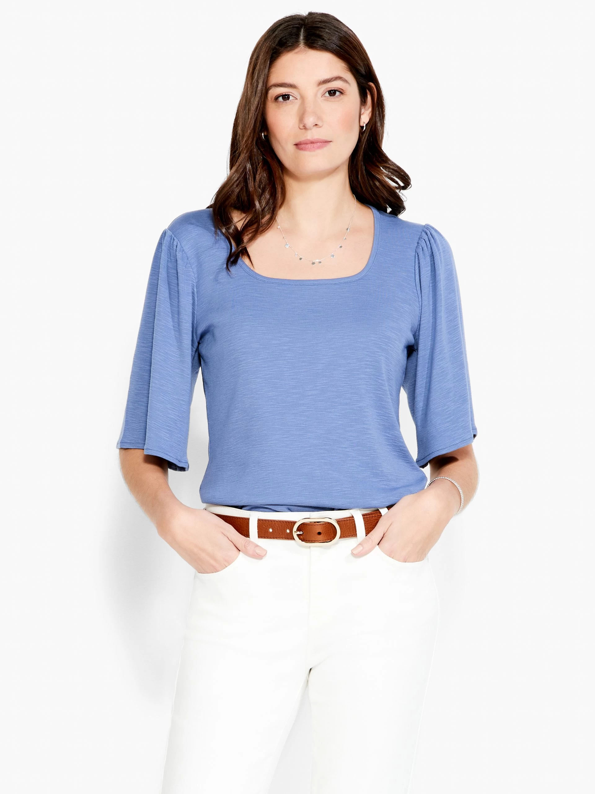 NZT Square Neck Flutter Sleeve Tee 3 NZT Square Neck Flutter Sleeve Tee