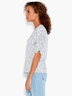 NZT Ikat Ruched Elbow Sleeve Split Neck BLUE MULTI -Classic Fashion Clothing Store NZTS231023BLTPRODUCT 02