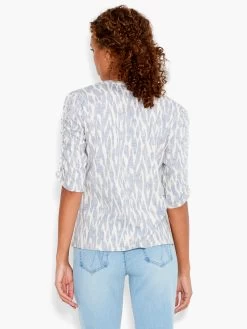 NZT Ikat Ruched Elbow Sleeve Split Neck BLUE MULTI -Classic Fashion Clothing Store NZTS231023BLTPRODUCT 03