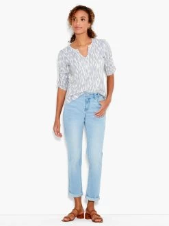 NZT Ikat Ruched Elbow Sleeve Split Neck BLUE MULTI -Classic Fashion Clothing Store NZTS231023BLTPRODUCT 04