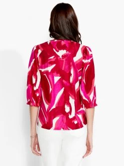 NZT Blooms 3/4 Sleeve Split Neck Tee PINK MULTI -Classic Fashion Clothing Store NZTS231028PKMPRODUCT 03