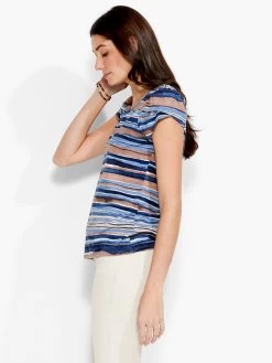 NZT Short Sleeve Scoop Wavy Stripe Tee BLUE MULTI -Classic Fashion Clothing Store NZTS231038BLTPRODUCT 02