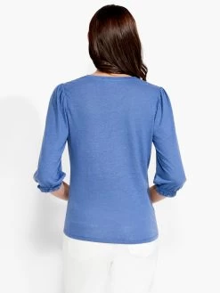 NZT Crew Neck 3/4 Pleated Sleeve Tee HARBOR BLUE -Classic Fashion Clothing Store NZTS231088HBBPRODUCT 03