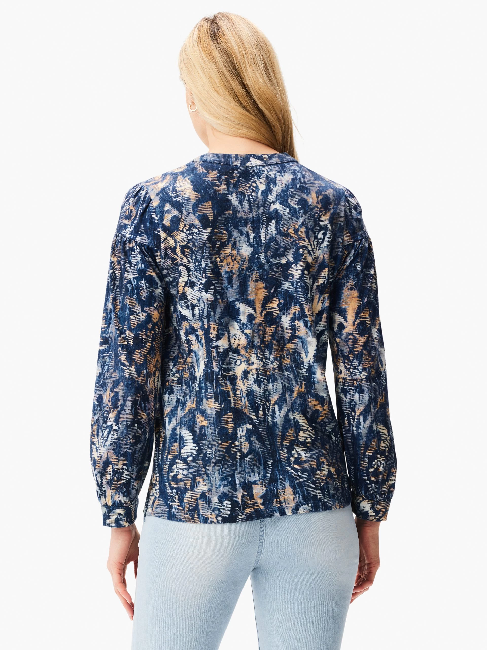 NZT Long Sleeve Watercolor Damask Henley Tee BLUE MULTI 5 NZT Long Sleeve Watercolor Damask Henley Tee BLUE MULTI - Image 3