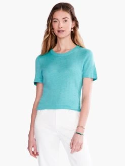 Crew Neck Short Sleeve Sweater Tee AQUA