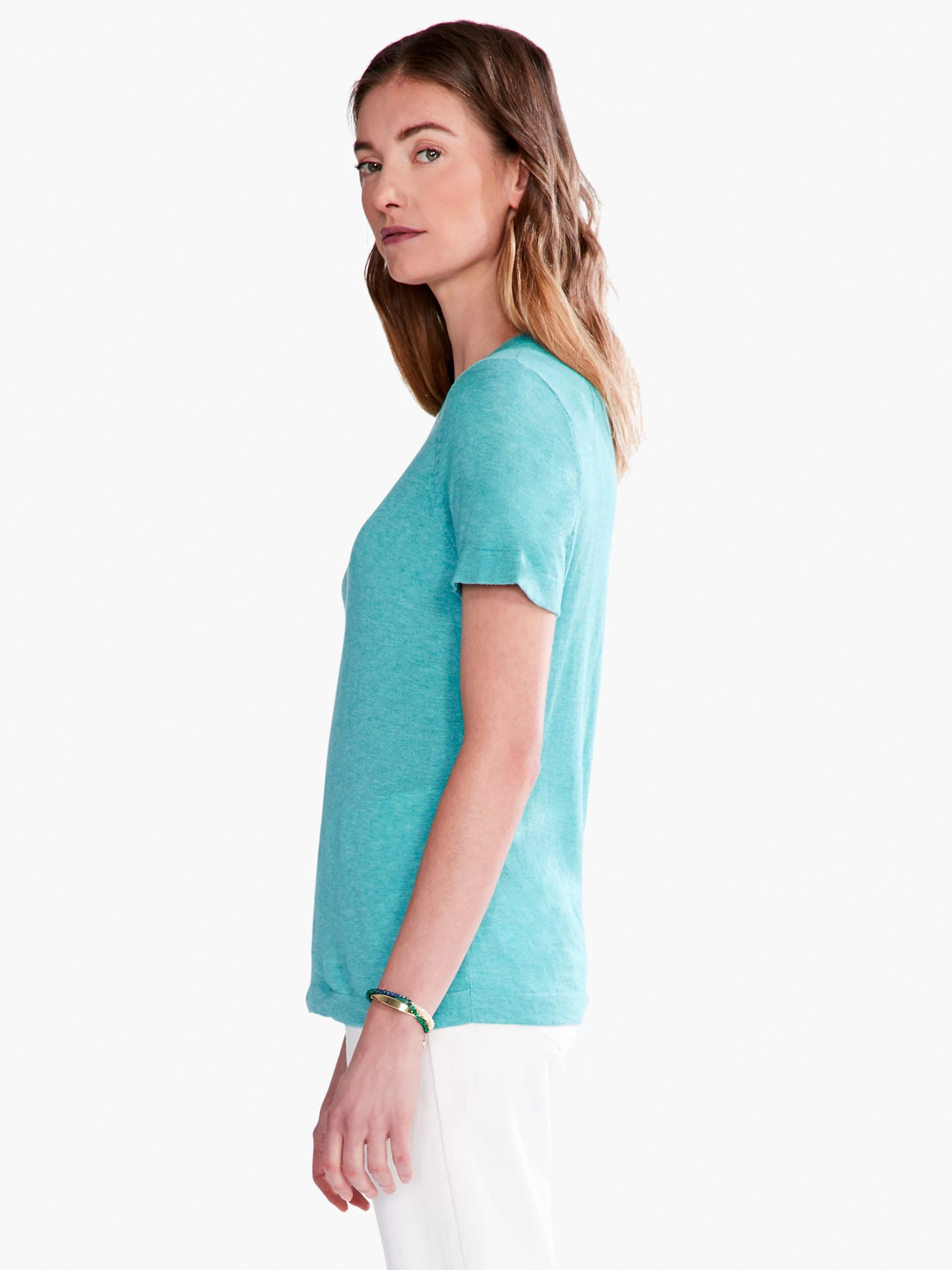 Crew Neck Short Sleeve Sweater Tee AQUA 4 Crew Neck Short Sleeve Sweater Tee AQUA - Image 2