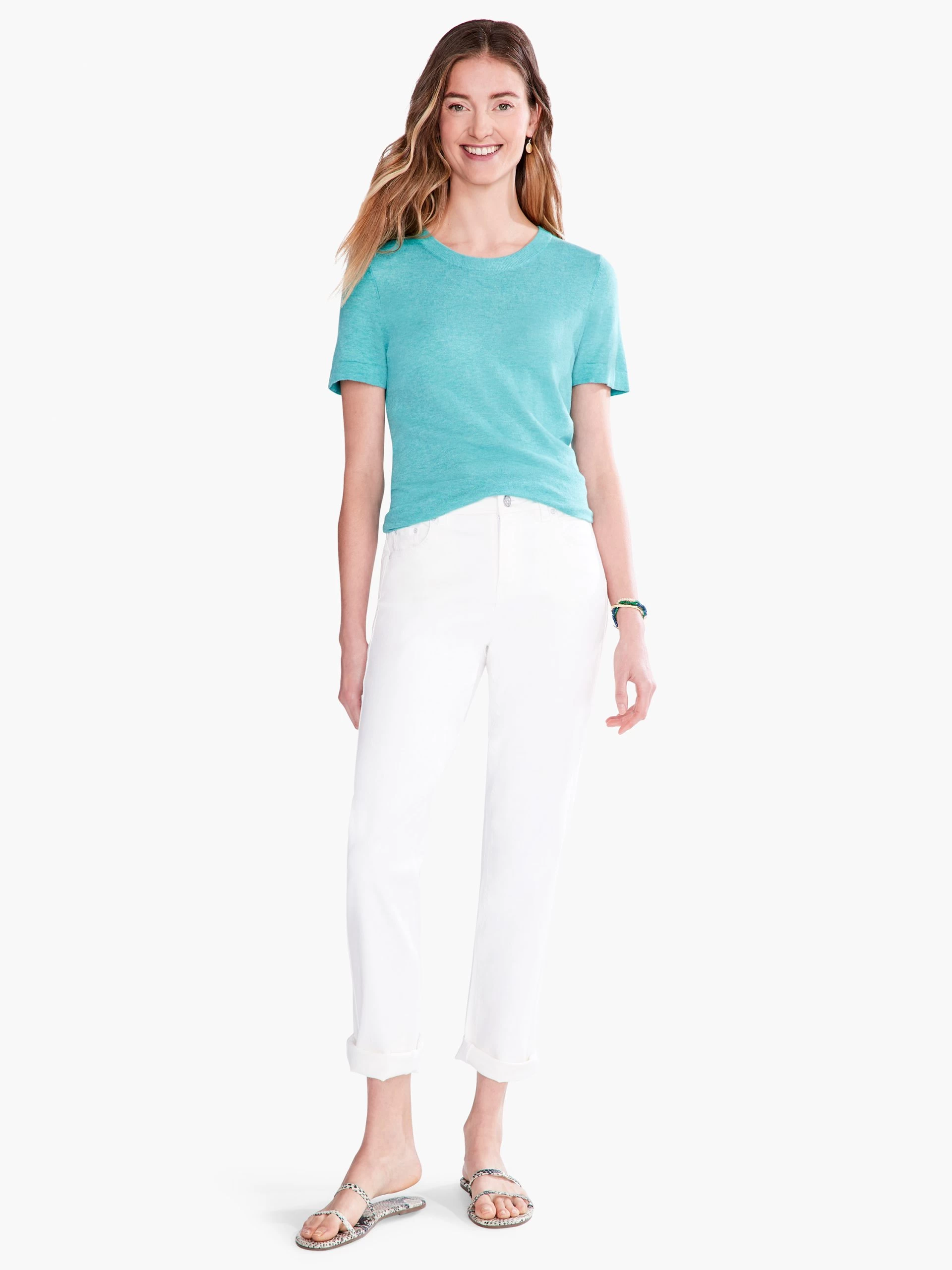 Crew Neck Short Sleeve Sweater Tee AQUA 6 Crew Neck Short Sleeve Sweater Tee AQUA - Image 4