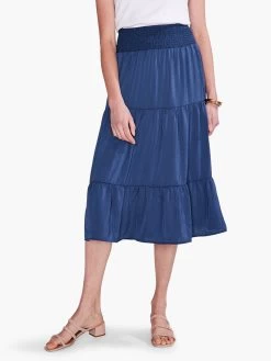 Soft Drape Tiered Skirt DEEP OCEAN